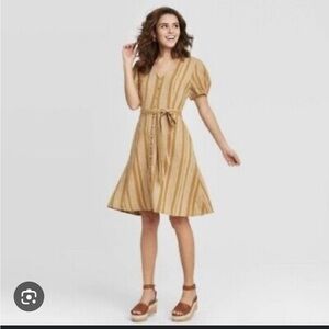 Universal Thread Mustard Yellow Midi Dress with White Stripes